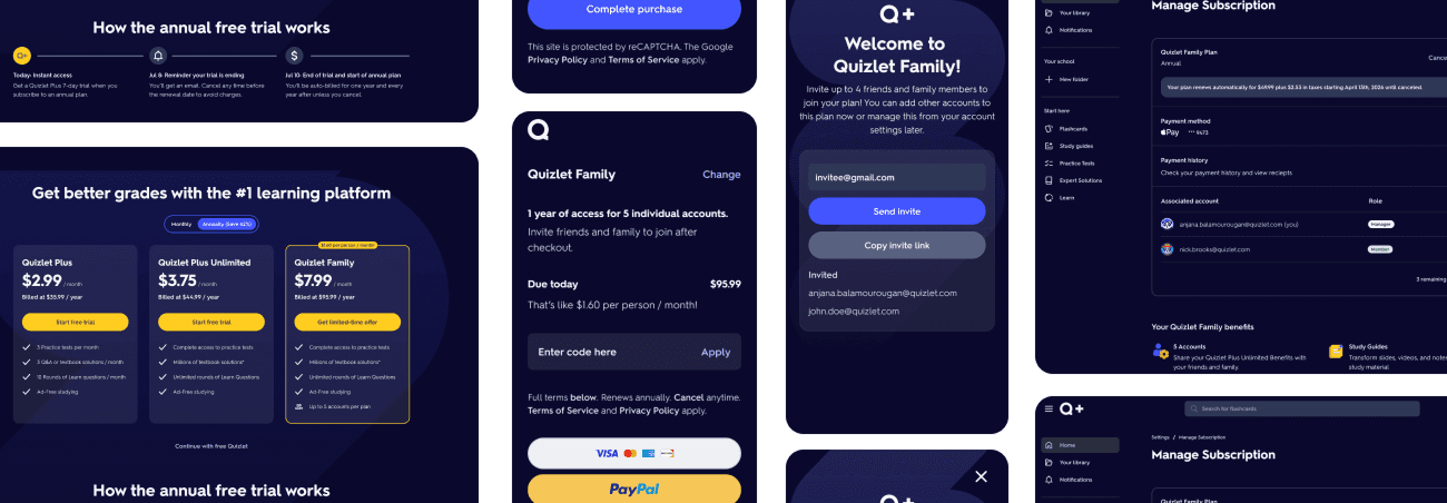 Adding a Family Plan product screens